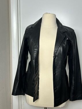 Classic Black Leather Blazer Jacket - Women's Tailored Single-Breasted